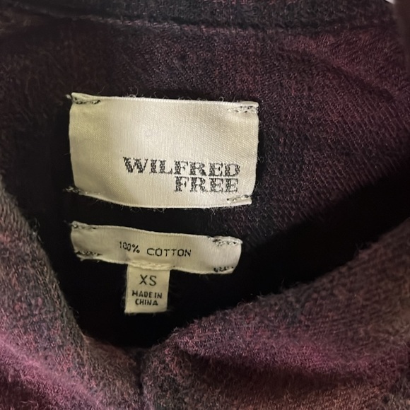 Wilfred Free cozy plaid extra long button down, purple and black- extra small​ - Picture 3 of 5